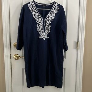 Saks Fifth Avenue Linen Embroidered v-neck Dress